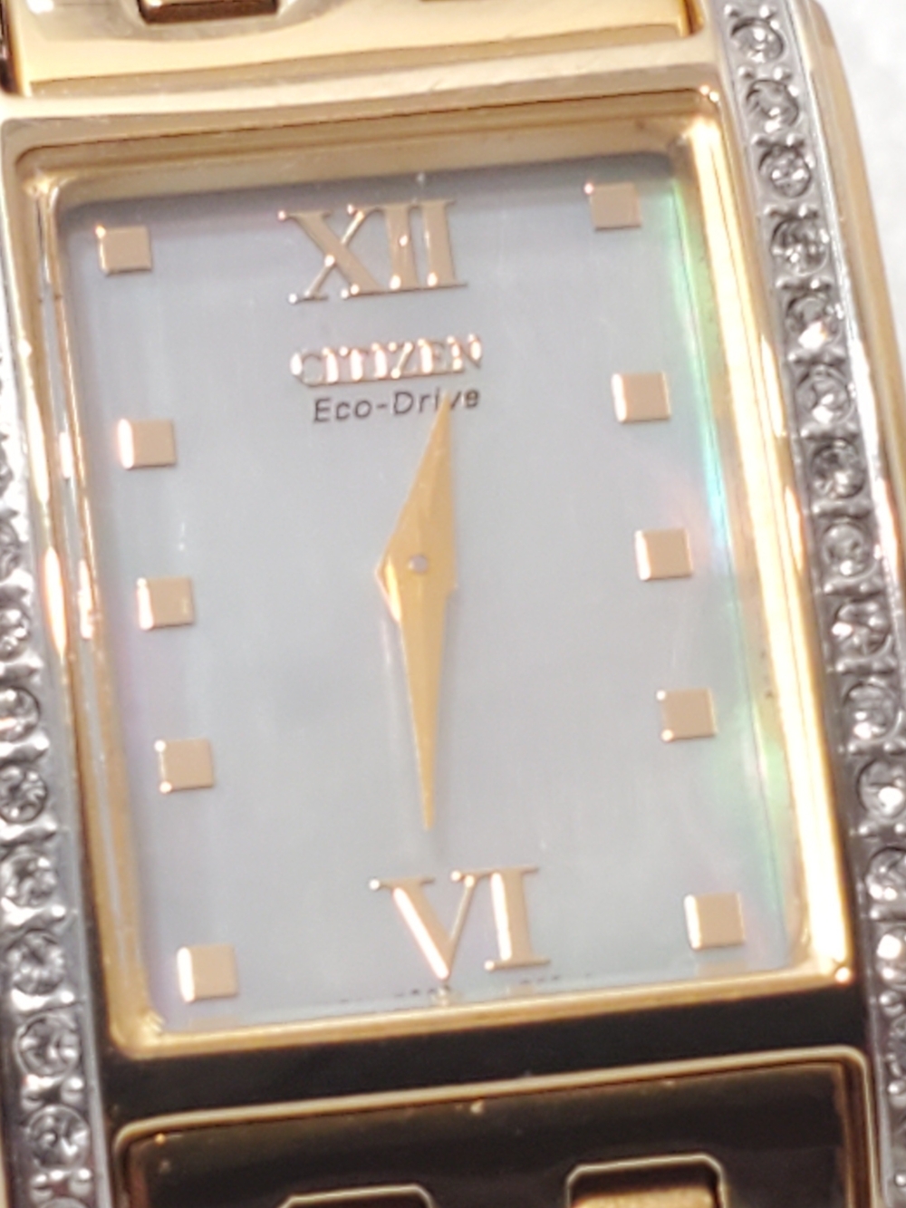 Citizen Eco Drive Ladies Watch Gold Plated Mother Pearl Dial Swarovski Crystals